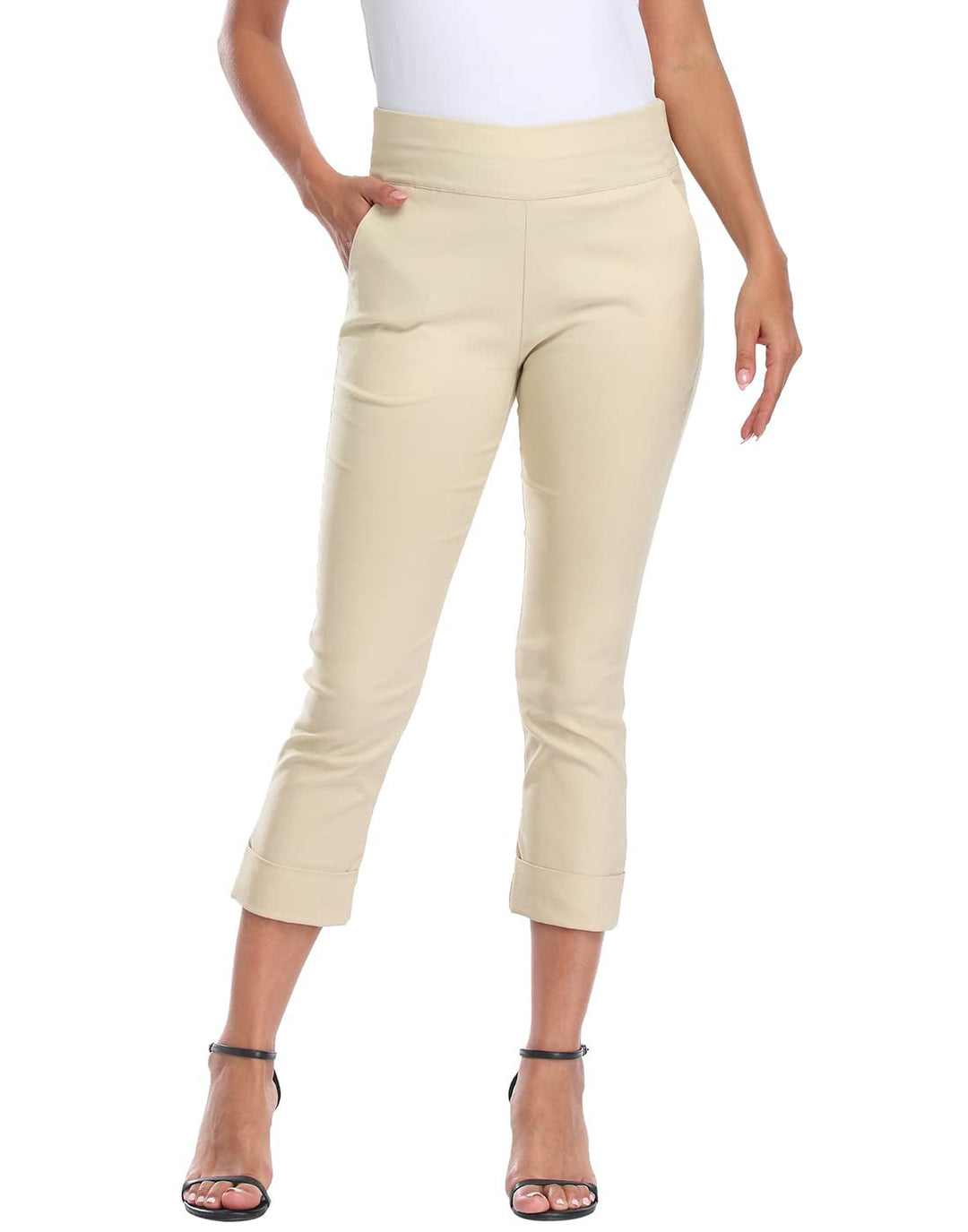 Cuffed-Hem High-Waist Tailored Cropped Pants