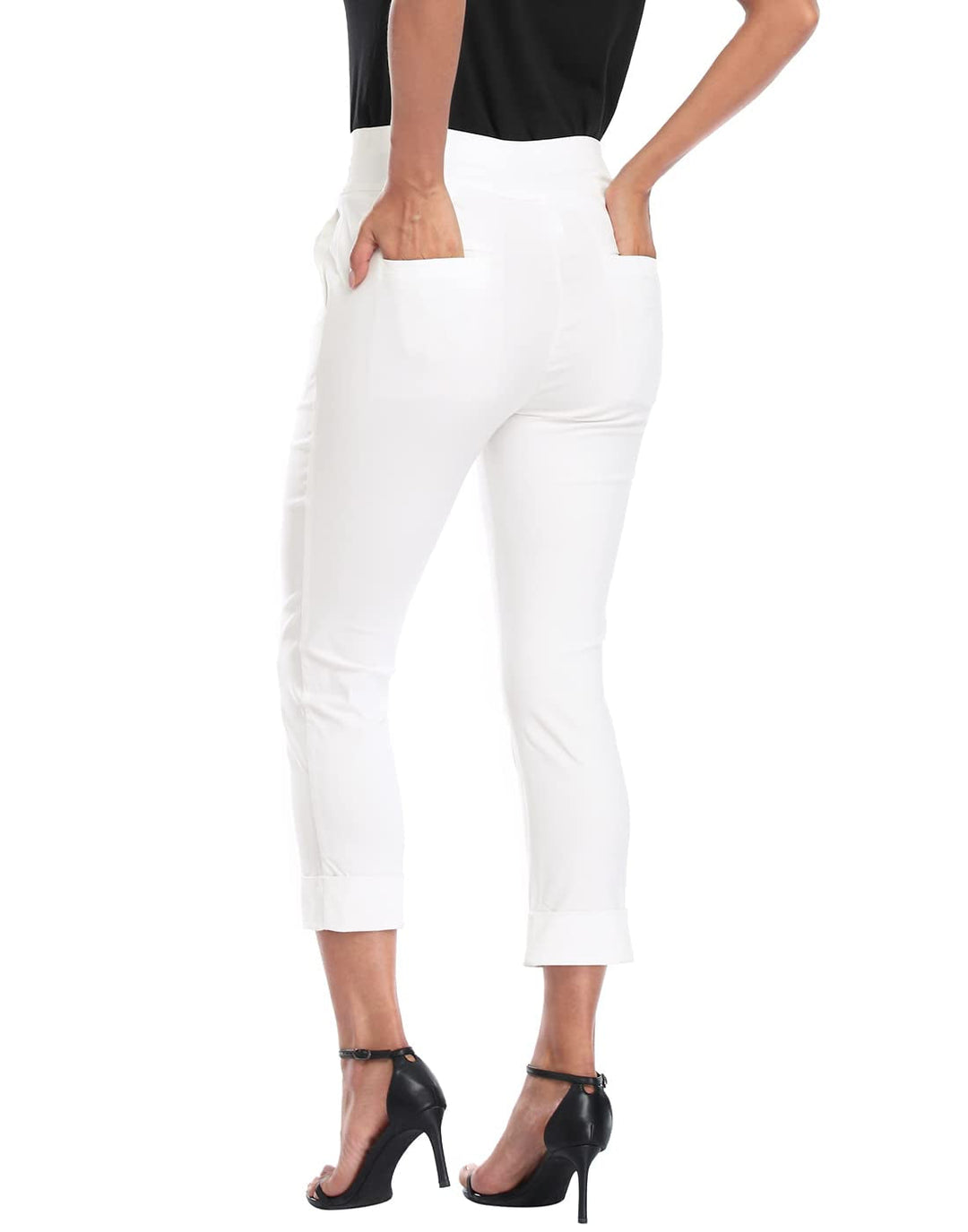 Cuffed-Hem High-Waist Tailored Cropped Pants