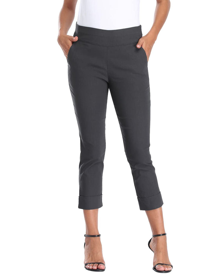 Cuffed-Hem High-Waist Tailored Cropped Pants