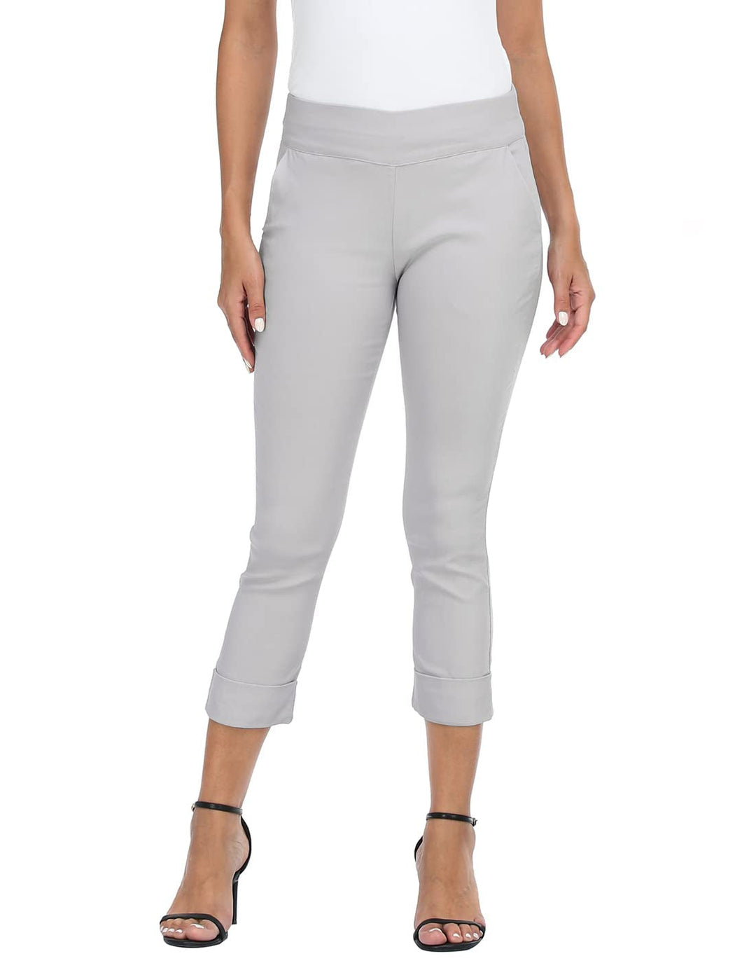 Cuffed-Hem High-Waist Tailored Cropped Pants