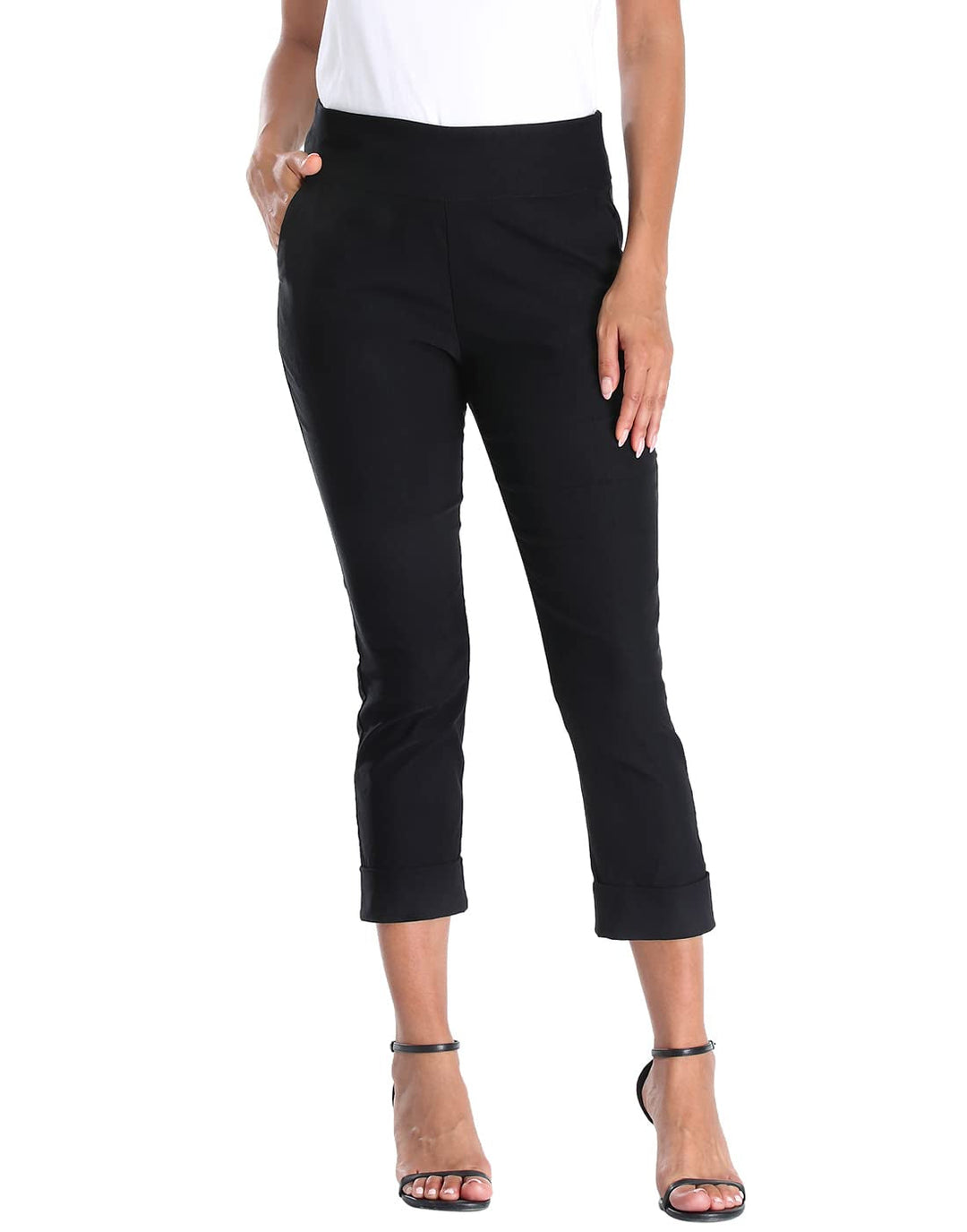 Cuffed-Hem High-Waist Tailored Cropped Pants