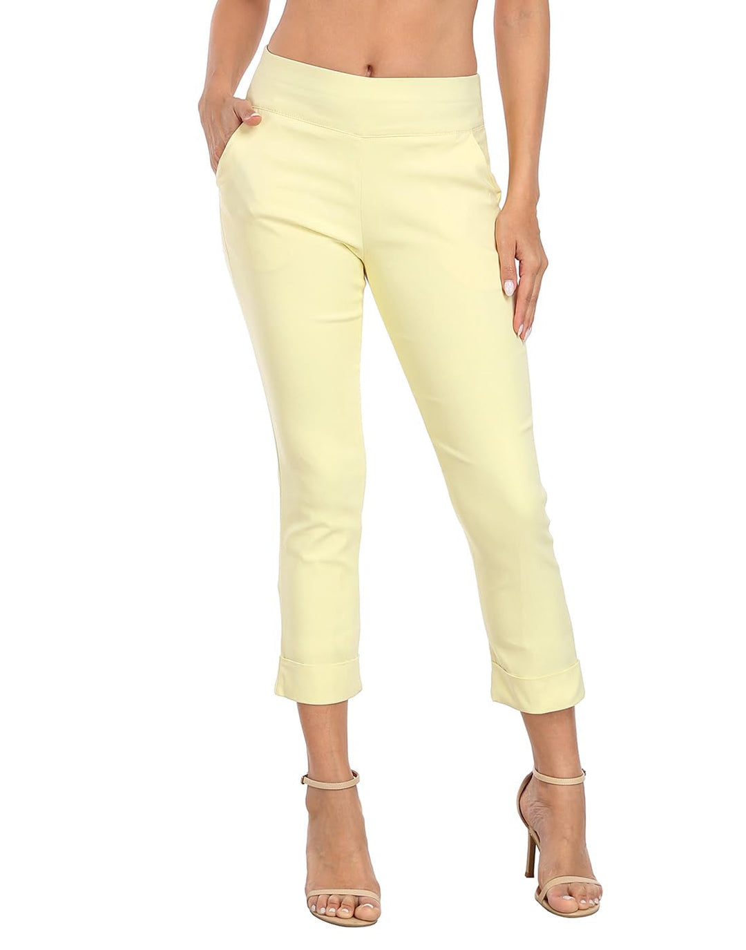 Cuffed-Hem High-Waist Tailored Cropped Pants