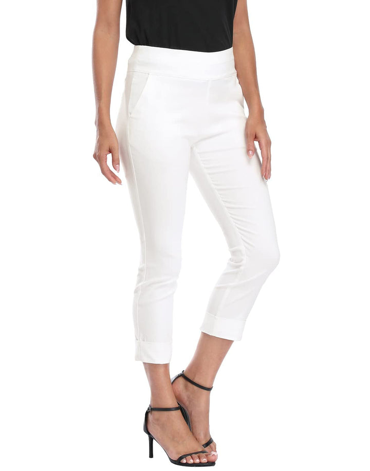 Cuffed-Hem High-Waist Tailored Cropped Pants