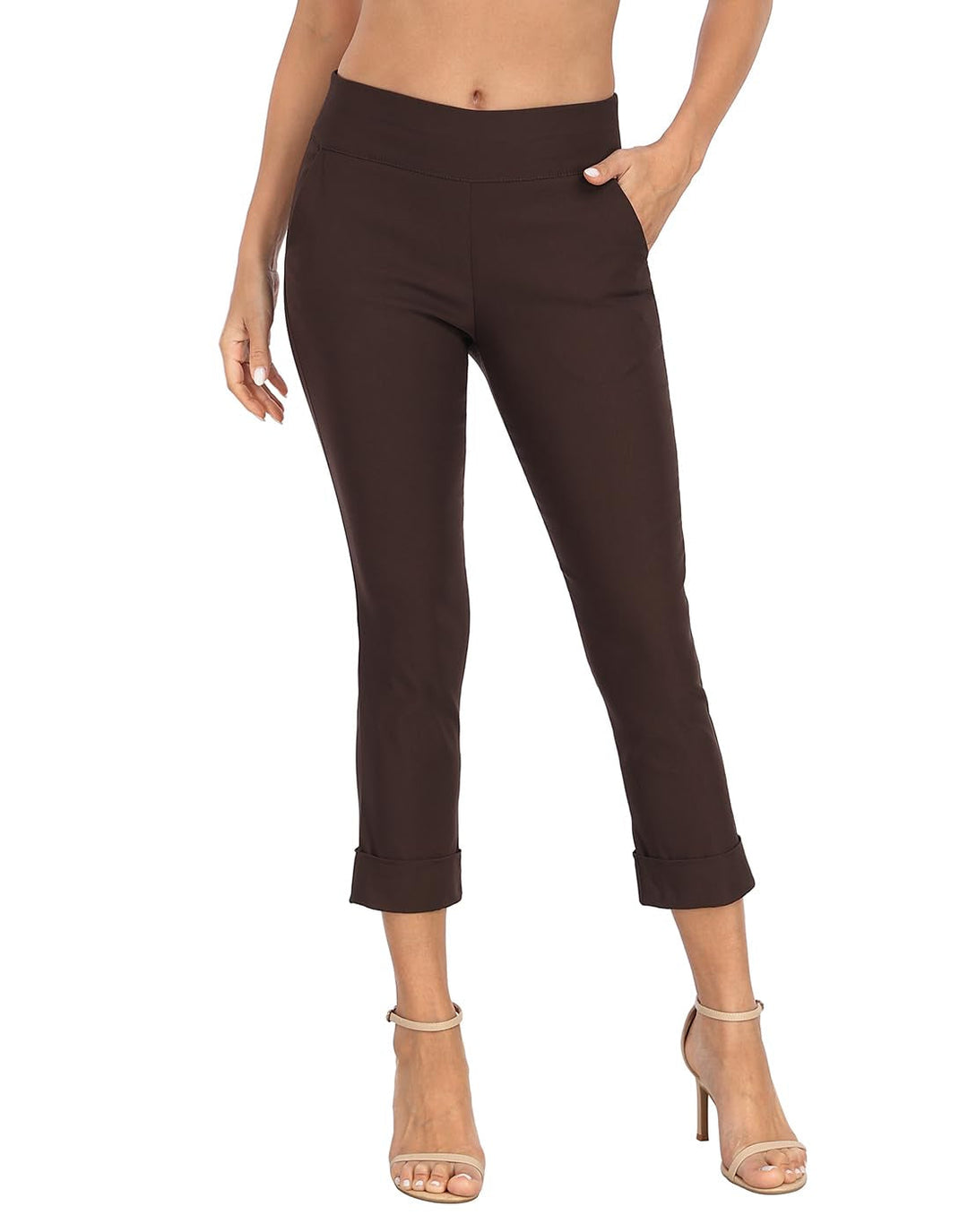 Cuffed-Hem High-Waist Tailored Cropped Pants