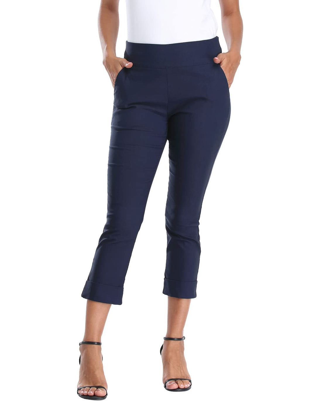 Cuffed-Hem High-Waist Tailored Cropped Pants