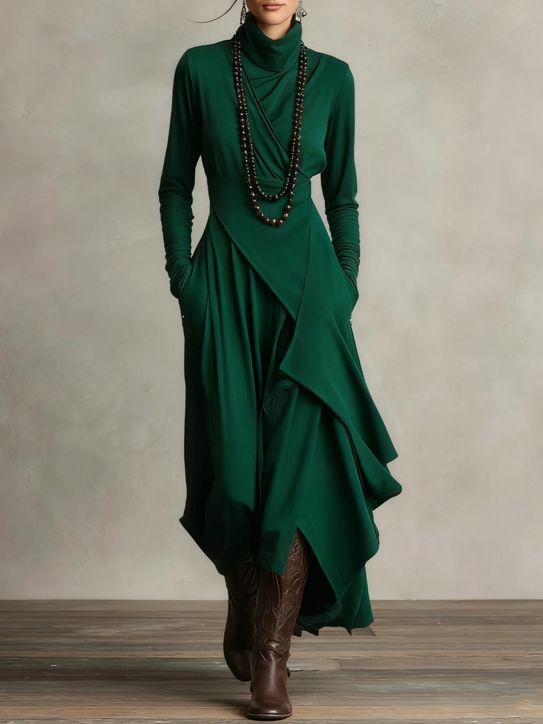 ARIELLE - Vintage Asymmetrical Turtleneck Dress