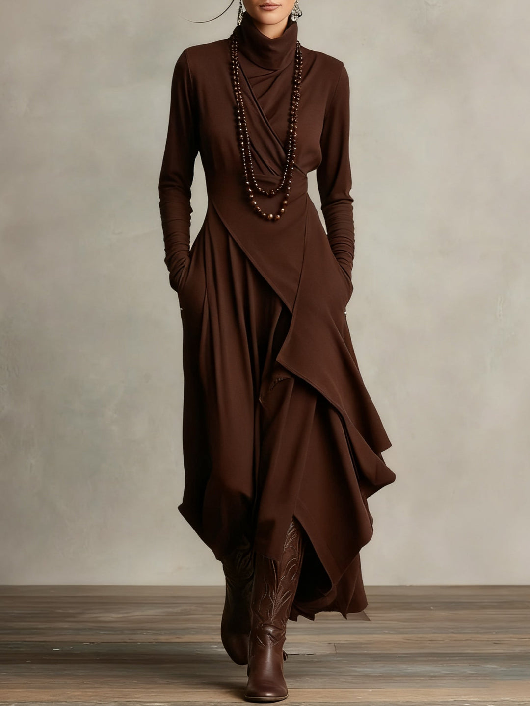ARIELLE - Vintage Asymmetrical Turtleneck Dress