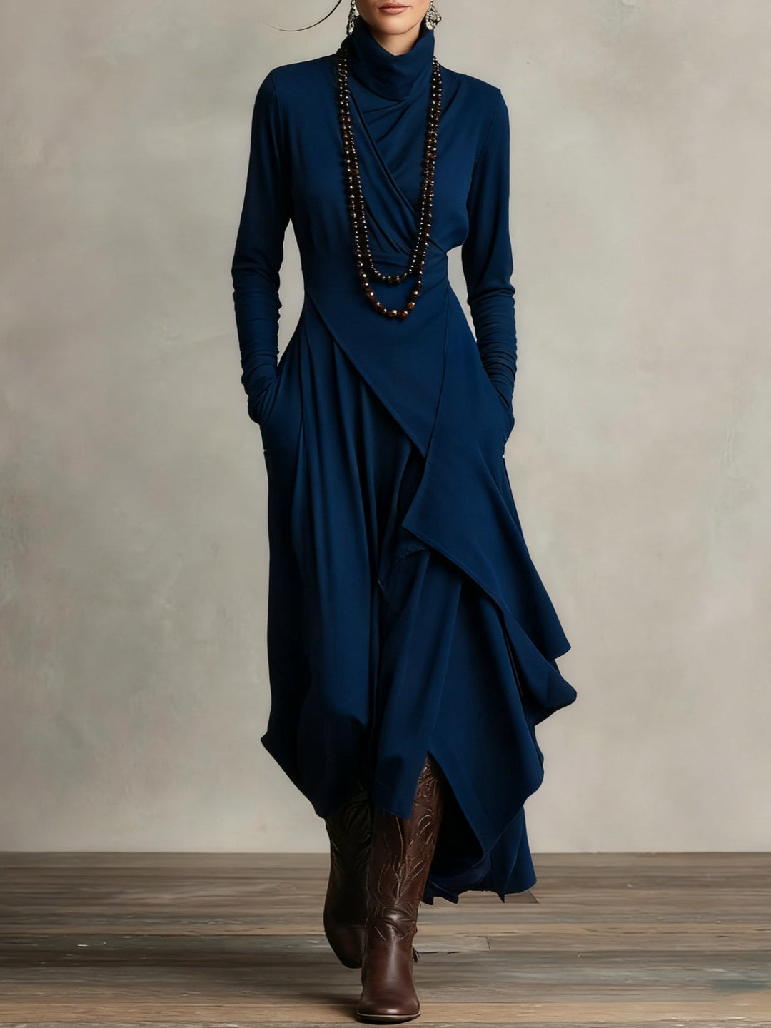 ARIELLE - Vintage Asymmetrical Turtleneck Dress