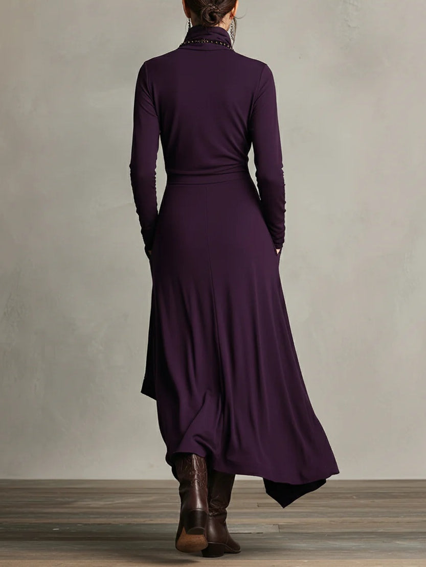 ARIELLE - Vintage Asymmetrical Turtleneck Dress