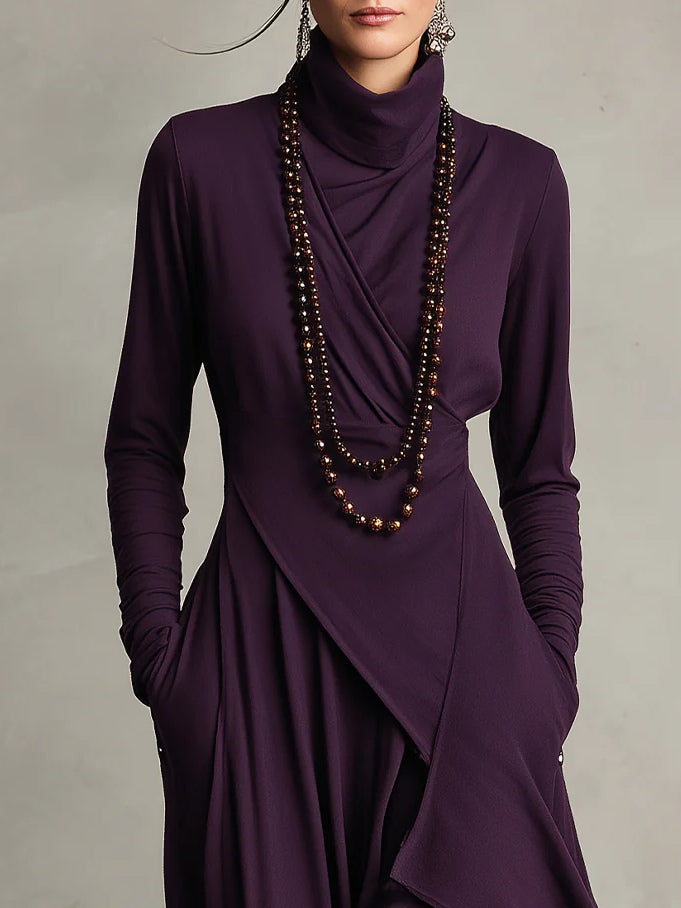 ARIELLE - Vintage Asymmetrical Turtleneck Dress