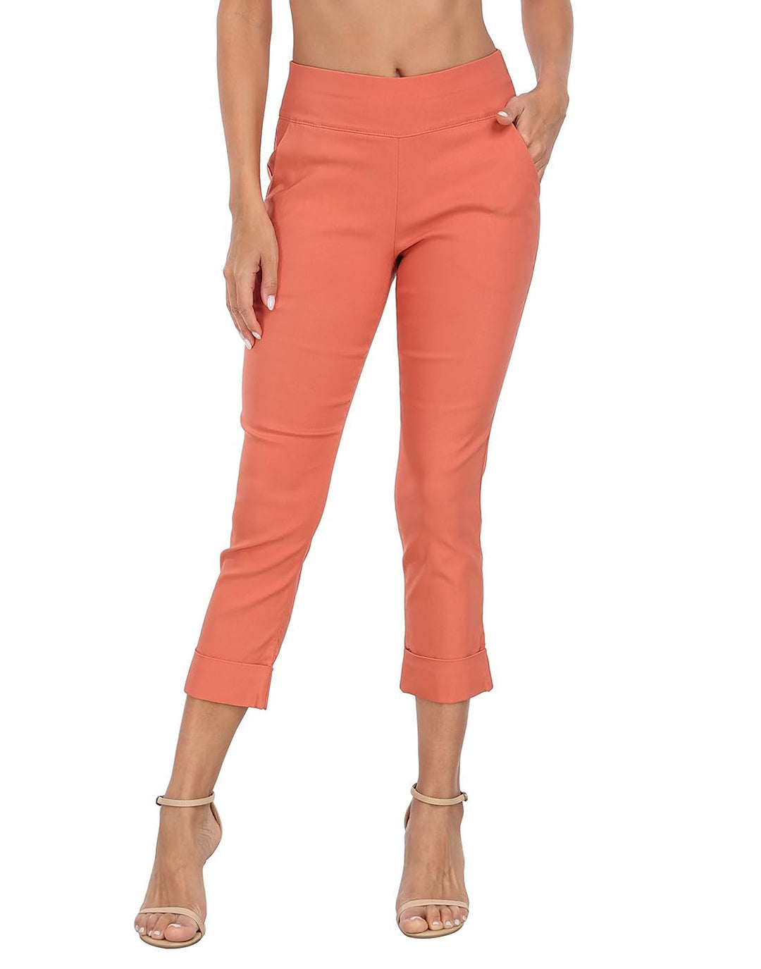 Cuffed-Hem High-Waist Tailored Cropped Pants