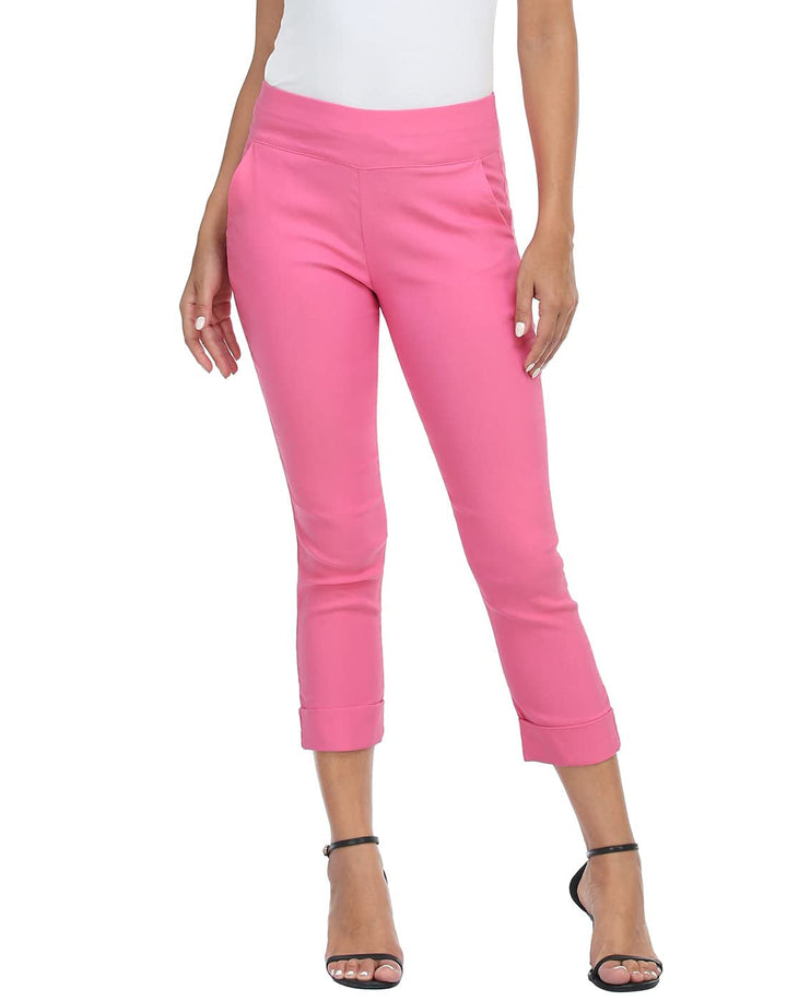 Cuffed-Hem High-Waist Tailored Cropped Pants