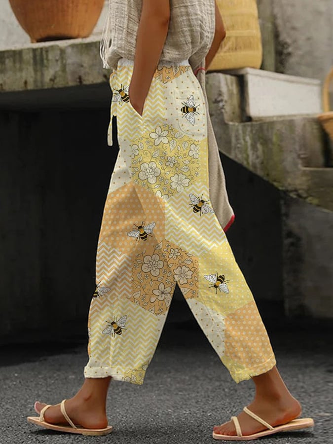 Bohemian Floral Print Straight-Leg Pants