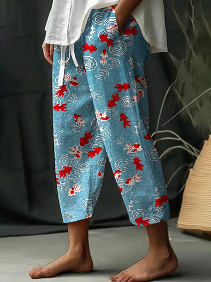 Bohemian Floral Print Straight-Leg Pants
