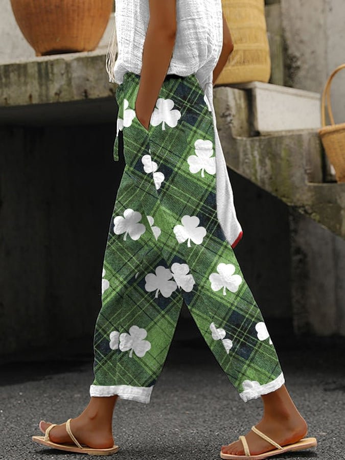 Bohemian Floral Print Straight-Leg Pants