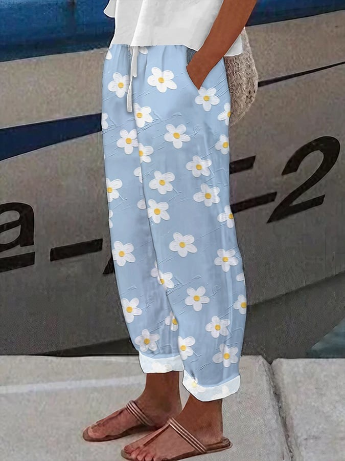 Bohemian Floral Print Straight-Leg Pants